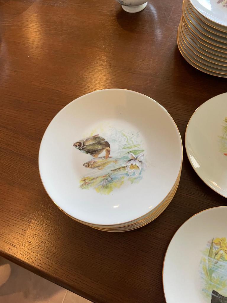 Limoges visservies – 13-delig – Domino France – goudrand, Antiek en Kunst, Ophalen of Verzenden
