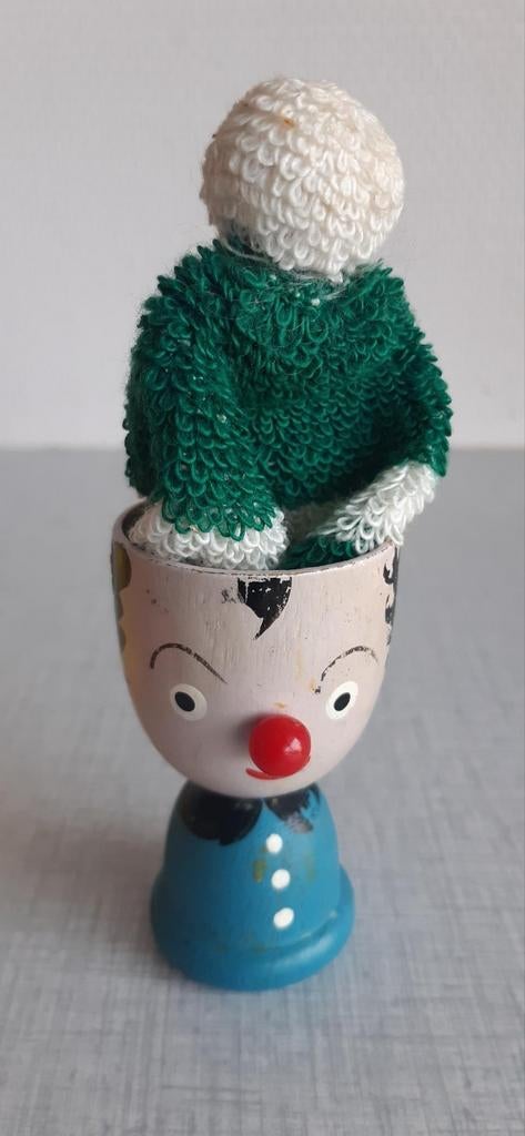 Coquetier vintage en bois peint + chapeau vintage, Enlèvement ou Envoi, Comme neuf