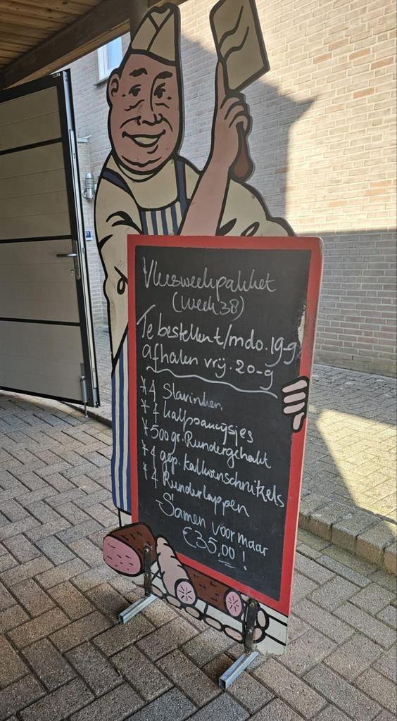Uitstalbord slagerij, beenhouwerij catering reclamebord, Verzamelen, Ophalen of Verzenden, Reclamebord