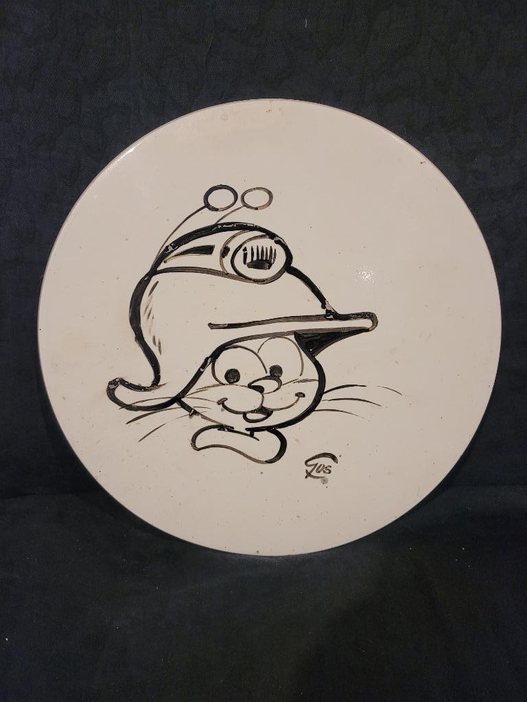 plaque en faience dessin le scrameustache par GOS collection, Enlèvement ou Envoi, Utilisé, Gos