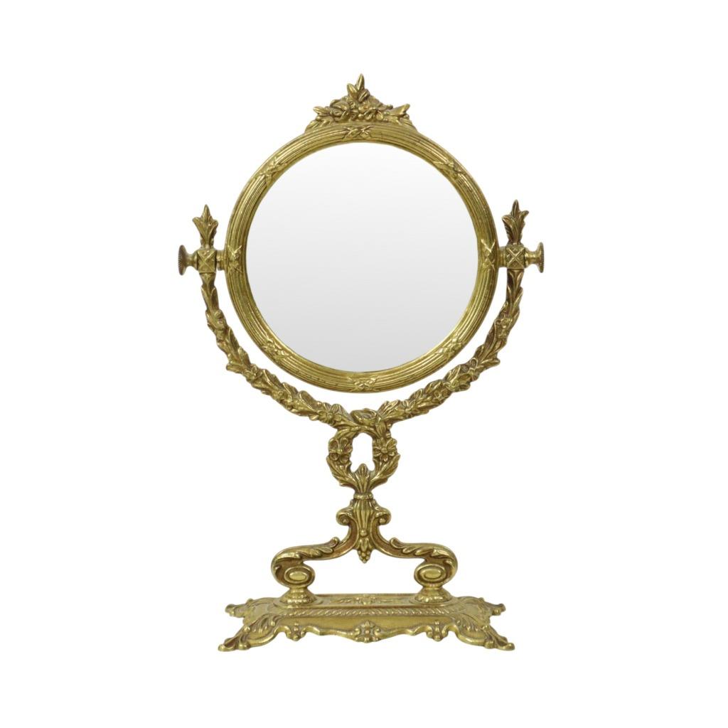 Franse Klassieke Messing Tafelspiegel Goud Barok Stijl 34cm, Antiek en Kunst, Antiek | Spiegels, Ophalen of Verzenden, Rond, Minder dan 50 cm