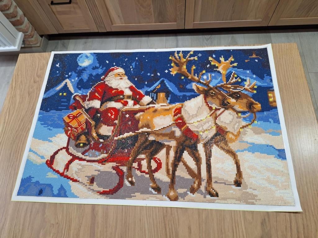Grote gemaakte Diamond Painting *Kerstman op slee *60 x40 cm, Enlèvement, Neuf