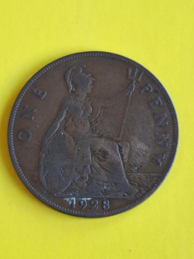 1928 Engeland 1 penny in brons George V, Verzenden, Overige landen, Losse munt