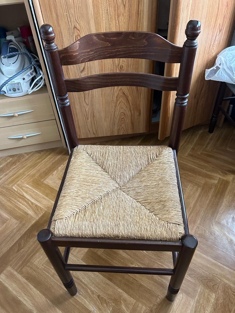 4 keukenstoelen, rieten zitting, Comme neuf, Brun, Enlèvement, Bois