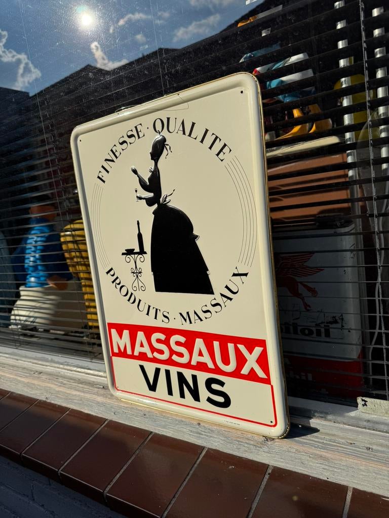Massaux Vins reclame bord 1953, Ophalen of Verzenden, Gebruikt, Reclamebord