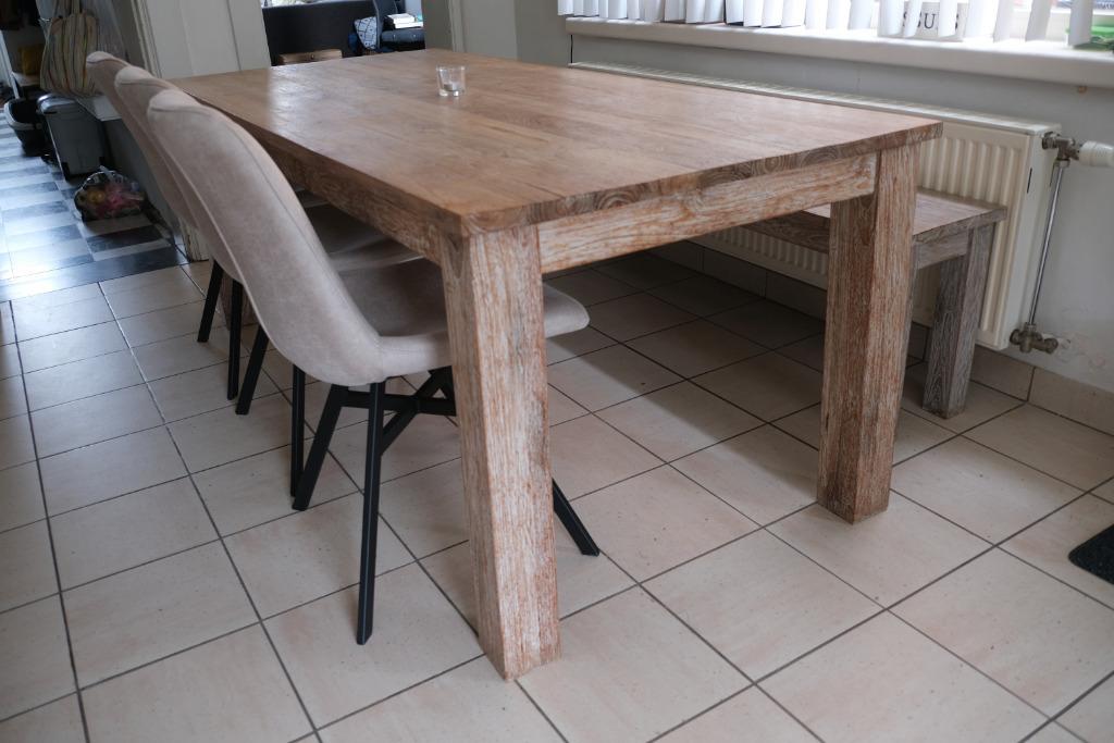 Massief eiken keukentafel "William Winston Collection", Huis en Inrichting, Ophalen, Gebruikt, Eikenhout, 200 cm of meer