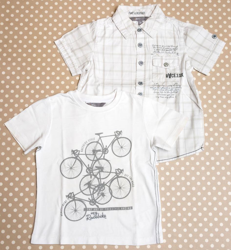 Wit hemdje + witte T-shirt met fiets JBC, maat 98, Gebruikt, JBC, Ophalen of Verzenden, Setje
