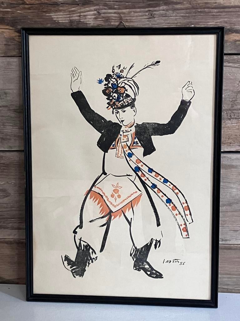 Zeefdruk, onleesbaar gesigneerd, Antiek en Kunst, Ophalen of Verzenden