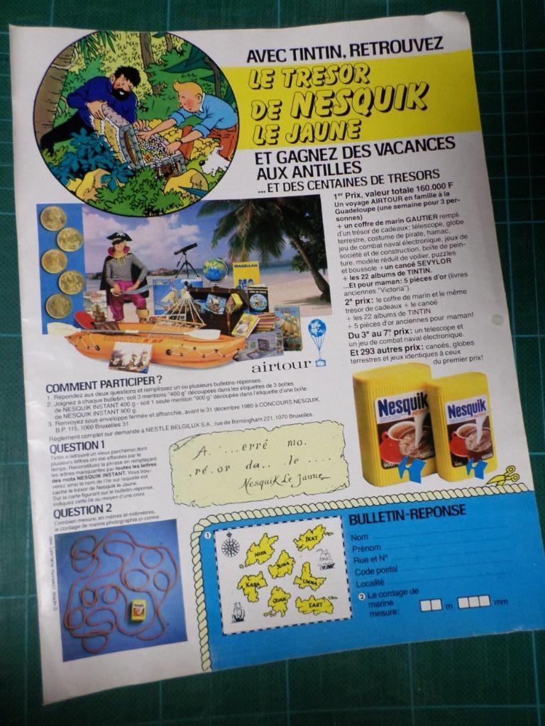 Tintin - publicité papier Nesquik - 1980, Ophalen of Verzenden, Kuifje, Gebruikt, Overige typen