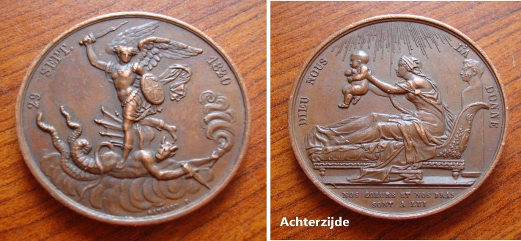 Franse medaille geboorte Hendrik V graaf van Chambord 1820, Verzenden, Brons
