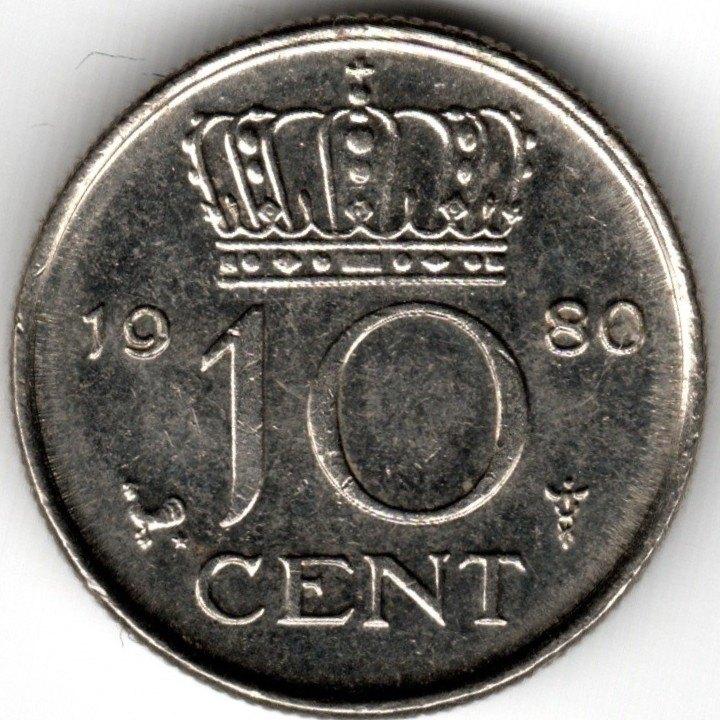 Nederland : 10 Cent 1980  KM#182  Ref 16380, Ophalen of Verzenden, Koningin Juliana, 10 cent, Losse munt