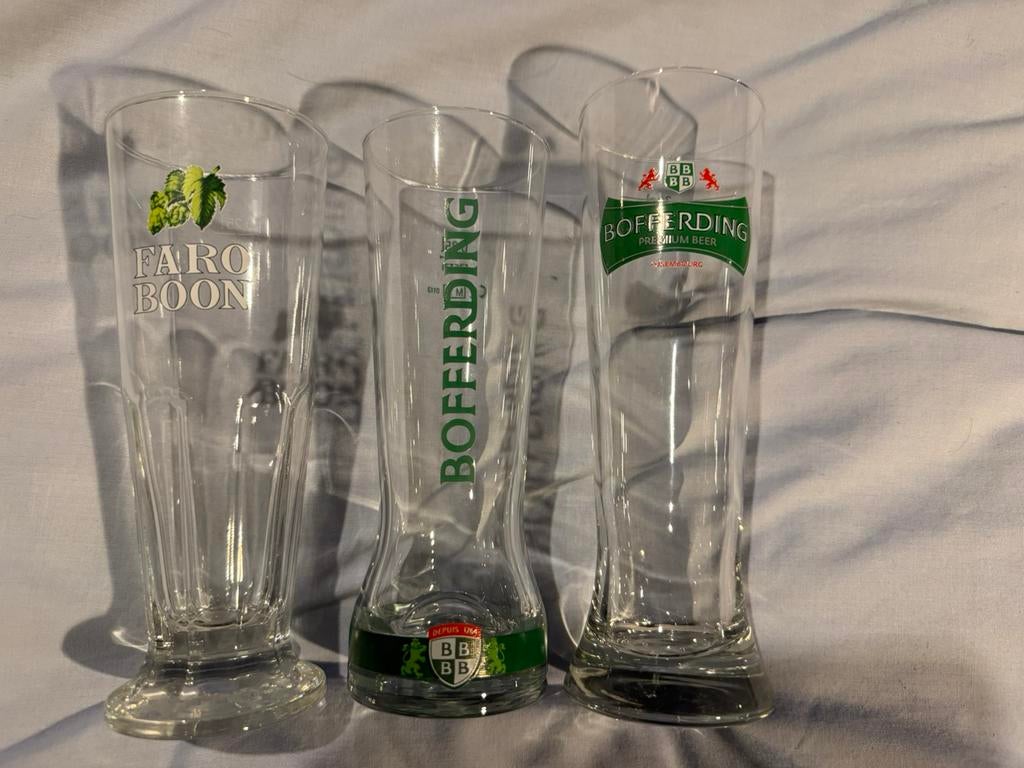 Faro Boon & Bofferding glazen 25-30cl, Verzamelen, Biermerken, Ophalen of Verzenden, Zo goed als nieuw, Glas of Glazen