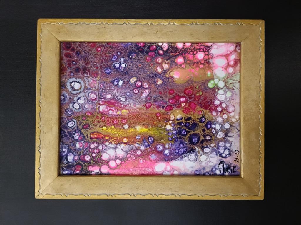Couleurs vives  et en mouvement dans un cadre doré, Antiquités & Art, Enlèvement ou Envoi