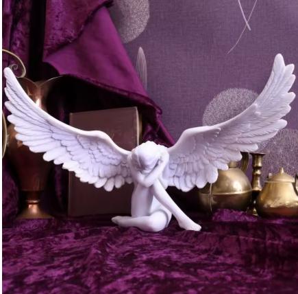 Belle statue d'ange assis aux ailes larges (18 cm), Enlèvement ou Envoi, Neuf