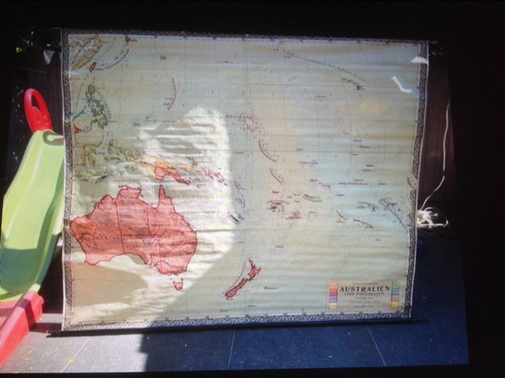 Oude Retro School Landkaart Australië Polynesië jaren 50, Antiek en Kunst, Antiek | Schoolplaten, Ophalen