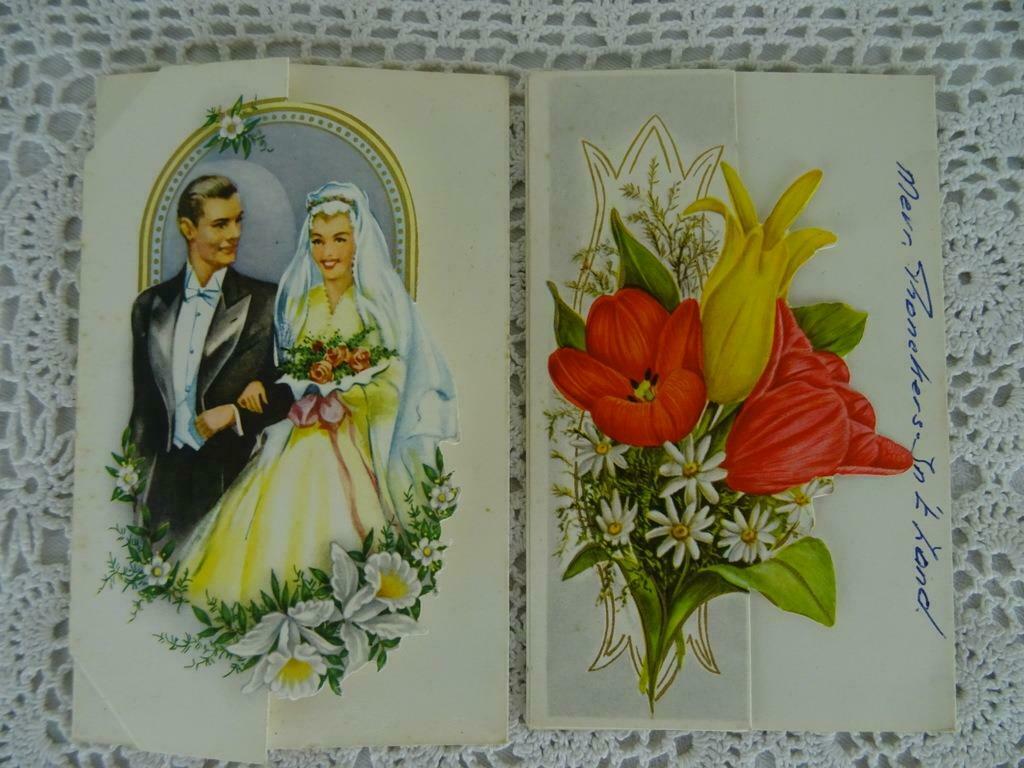 Antiek Gelukwens Telegram Huwelijk 2x Huwelijkstelegram 1950, Antiek en Kunst, Ophalen of Verzenden
