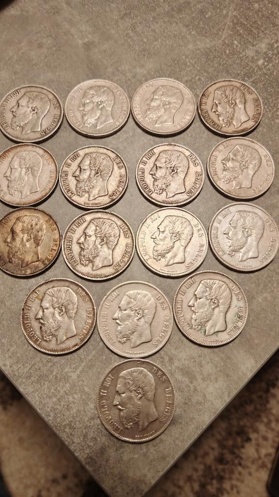 5 Francs Leopold II,16 stuks,zilver,in zeer goede staat, Enlèvement ou Envoi, Argent, Série, Argent