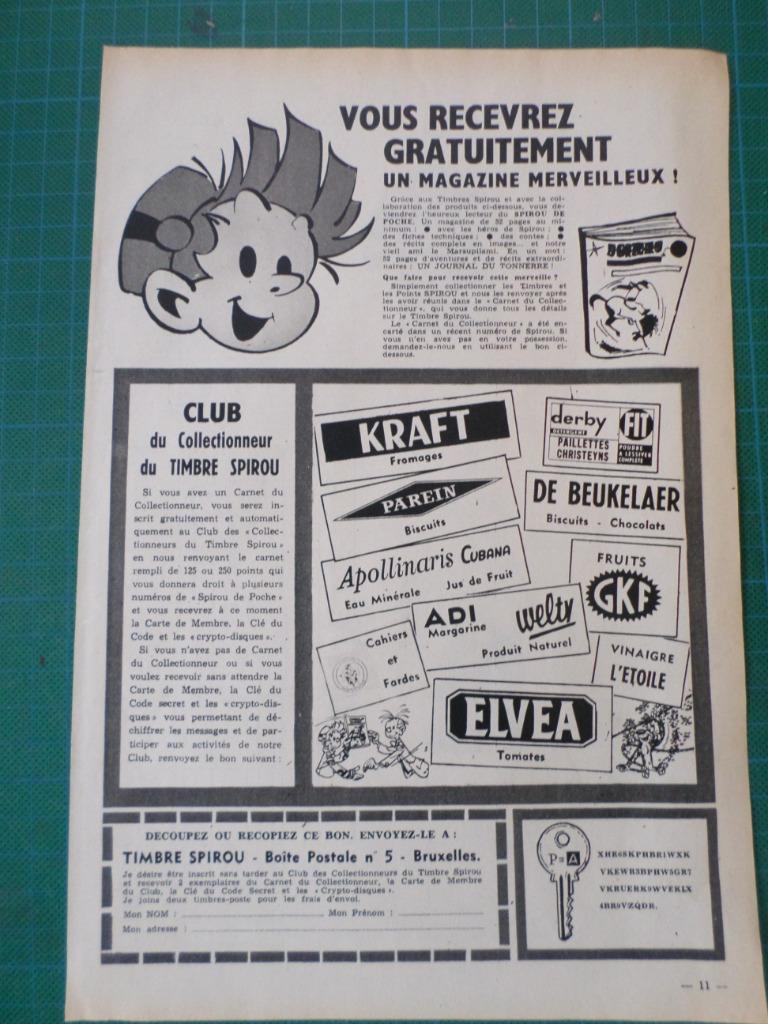 Spirou - publicité papier - 1957, Collections, Enlèvement ou Envoi, Gaston ou Spirou, Utilisé, Autres types