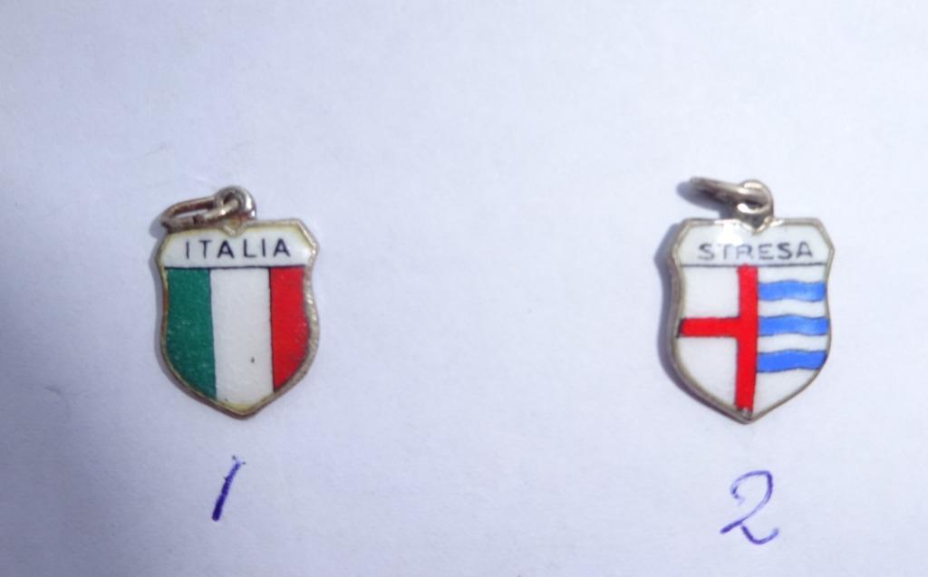 Bedels Italië Zilver met emaille 1: Italiaanse vlag 2:Wapen, 1 bedel, Ophalen of Verzenden, Nieuw, Zilver