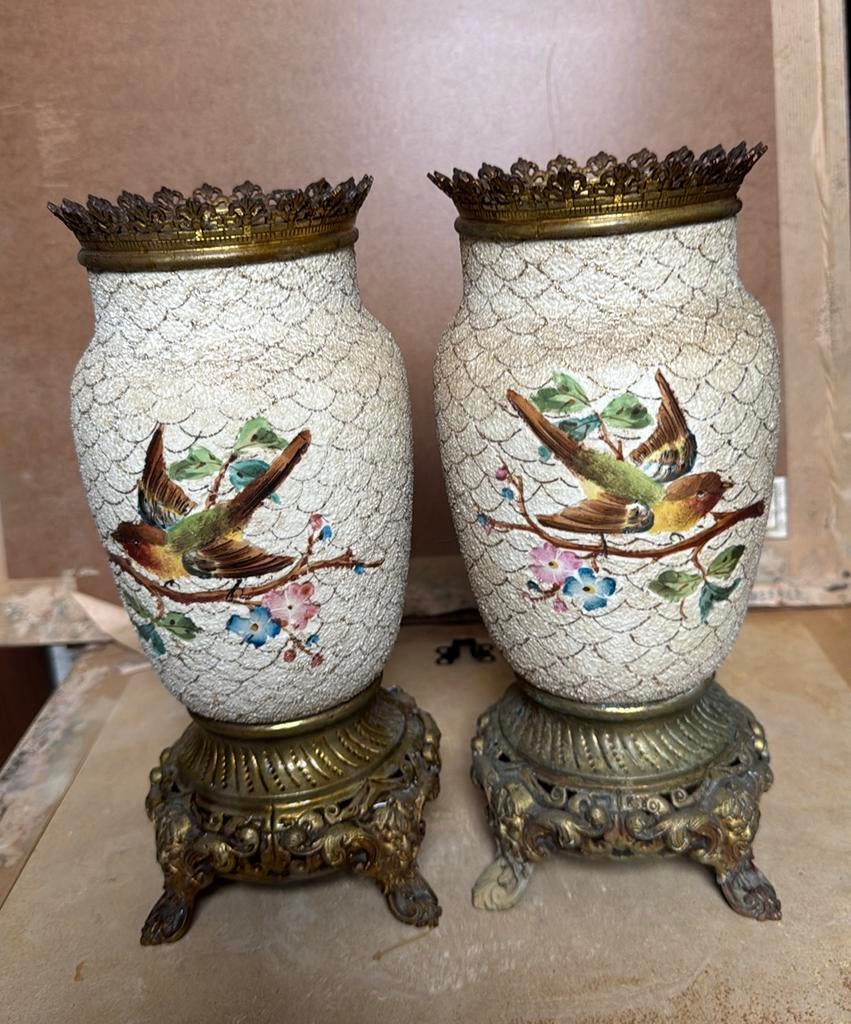 Paire de vases en ceramique peints a la main, Antiquités & Art, Enlèvement
