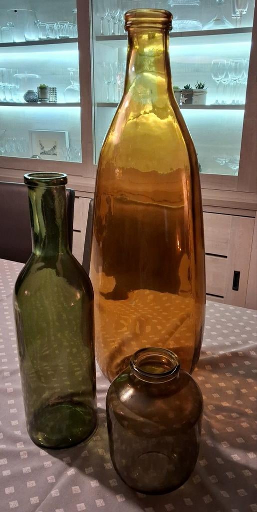 Ensemble de 3 vases en verre épais ocre ,vert, kaki, Maison & Meubles, Enlèvement, Jaune, Verre