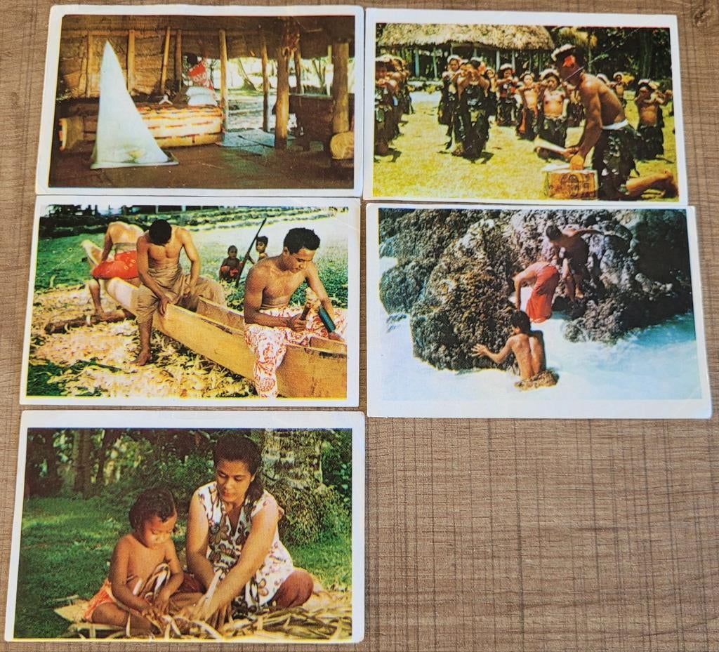 5 prentjes reeks Polynesie (La vache qui rit), Ophalen of Verzenden, Gebruikt, Overige onderwerpen, Prent