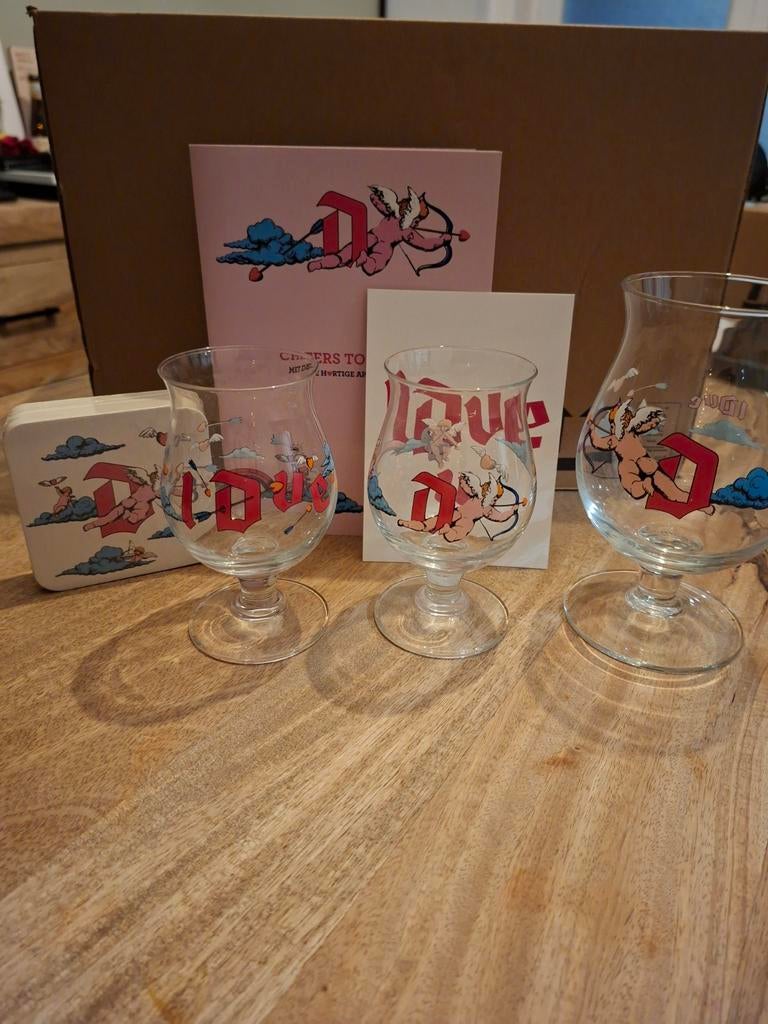 Duvel valentijn set, 2x 16,5cl + 1x 33cl, ..., Verzamelen, Ophalen, Nieuw, Glas of Glazen, Duvel