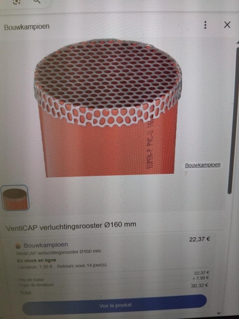 Venticap 160 grille d'aération neuf!, Enlèvement ou Envoi, Neuf, Ventilateur et Extracteur