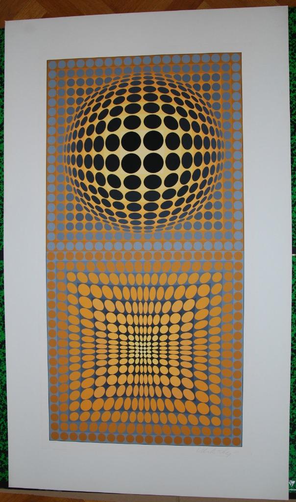 Vasarely dégradé jaune / gris numérotée 36/190 signée, Antiquités & Art, Art | Lithographies & Sérigraphies, Enlèvement ou Envoi