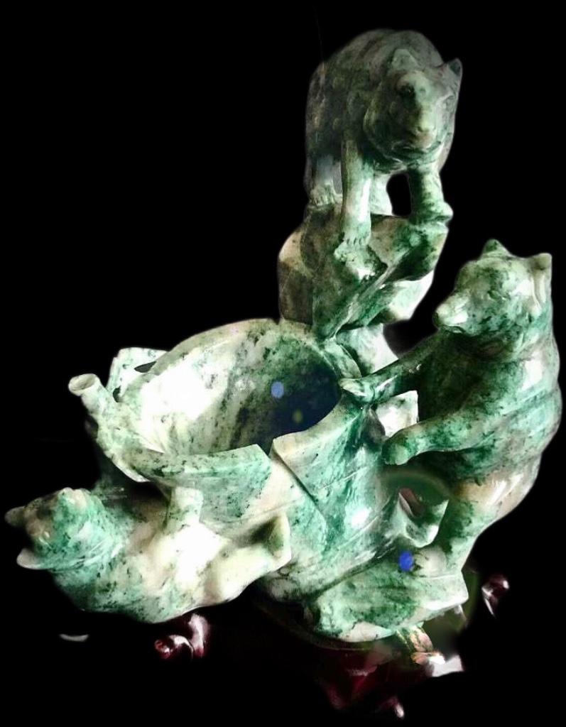 Emerald Jade Beeld Brush Washer Antiek IJsberen Edelsteen, Envoi