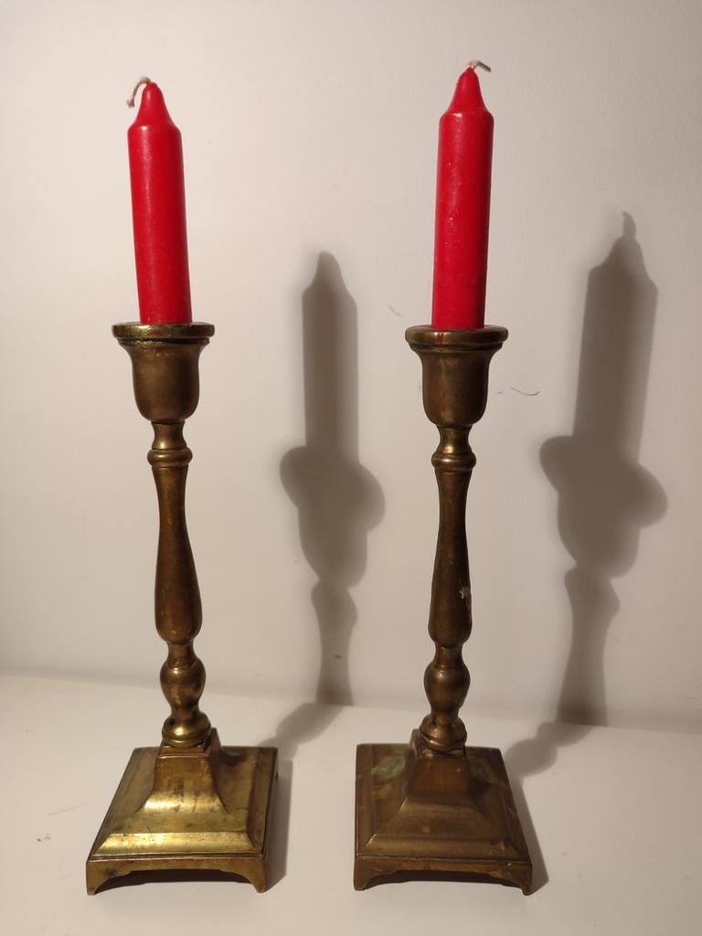 Paire de chandeliers anciens, bougies en cuivre, Enlèvement ou Envoi