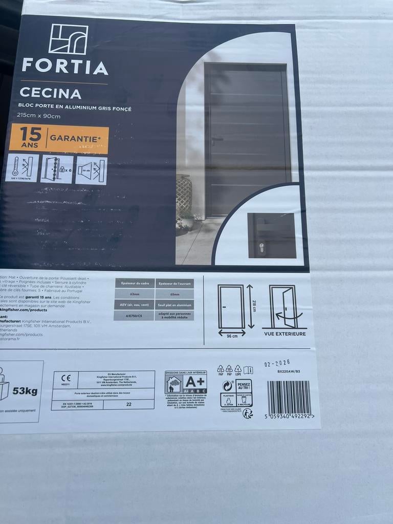 Porte d’entrée aluminium GRIS RAL 7021 FORTIA Cecina 96x218, Enlèvement, Neuf, Aluminium