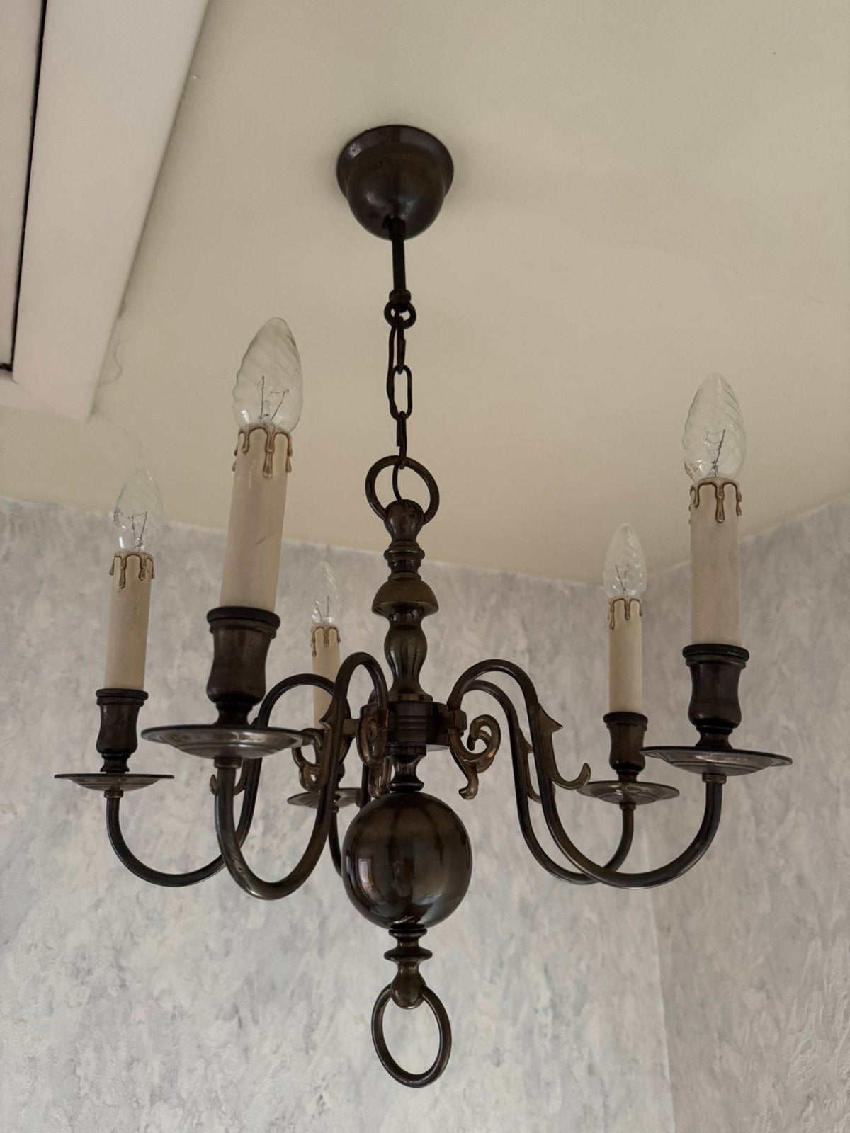 Antieke kroonluchter - 5 lichtpunten, Huis en Inrichting, Lampen | Kroonluchters, Ophalen, Zo goed als nieuw