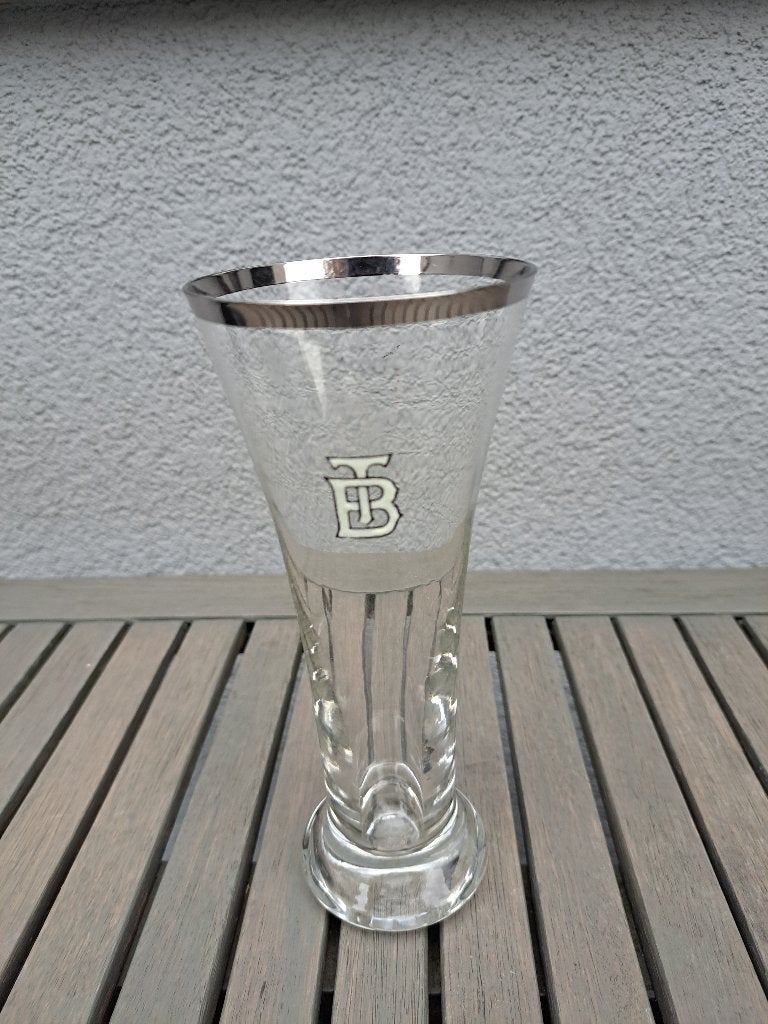 Jante argentée émaillée Tack Kortrijk, vieux verre, Collections, Enlèvement ou Envoi, Utilisé, Verre ou Verres