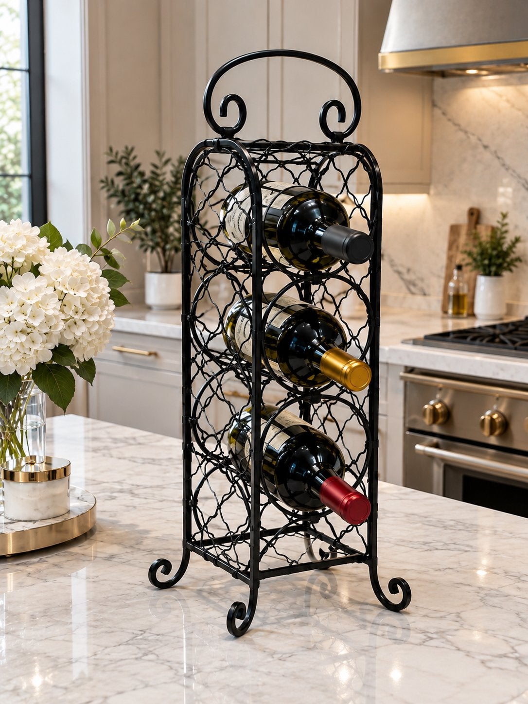 Casier à vin en métal noir pour 3 bouteilles, Maison & Meubles, Enlèvement ou Envoi, Neuf, Métal