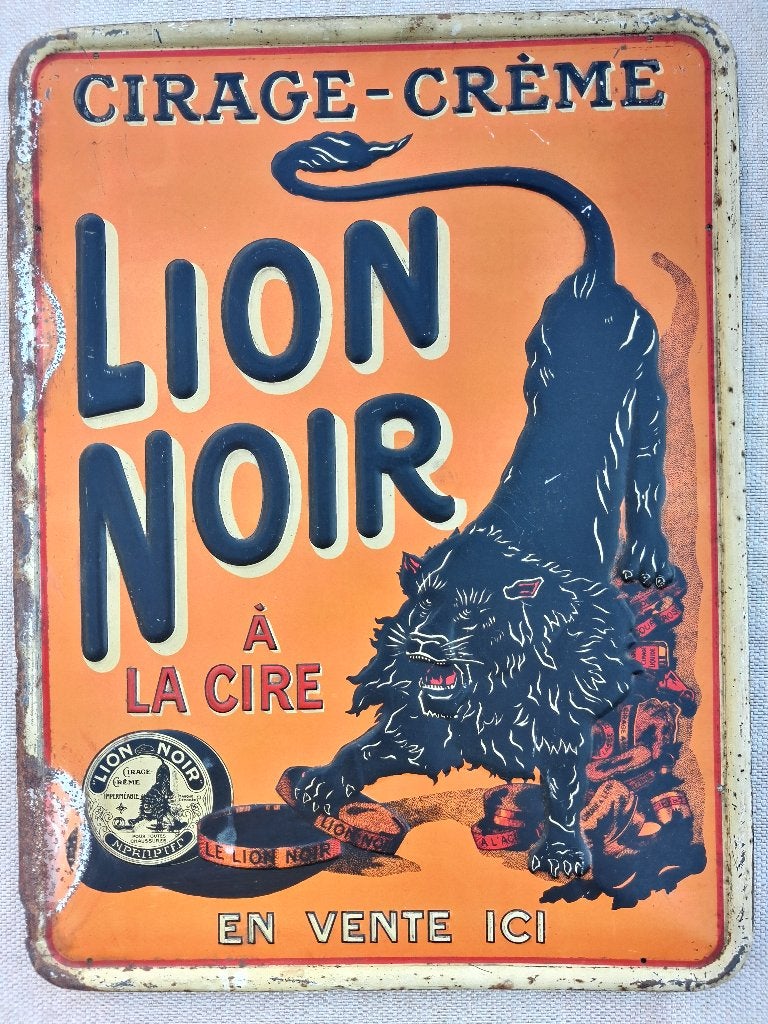 Vintage reclamebord LION NOIR, Verzamelen, Ophalen of Verzenden, Gebruikt, Reclamebord