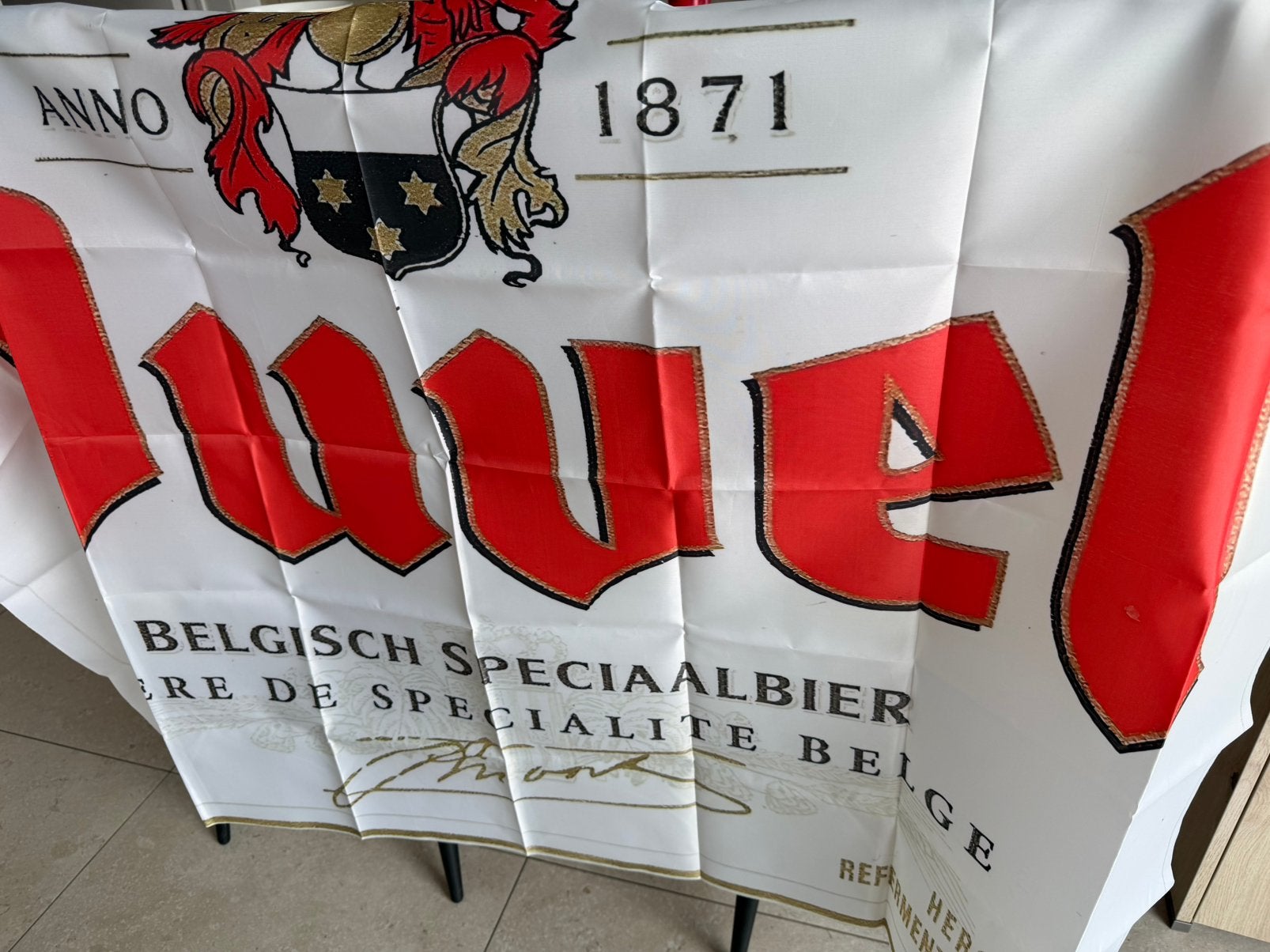 Grote Duvel banner 100 op 150 cm etiket Duvel retro vintage, Verzamelen, Ophalen of Verzenden, Nieuw, Reclamebord
