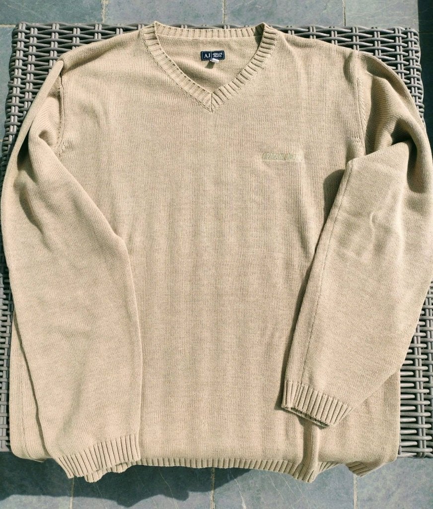 Armani Jeans V-hals trui , beige/camel, XL- NIEUW, Armani Jeans, Beige, Ophalen of Verzenden, Maat 56/58 (XL)