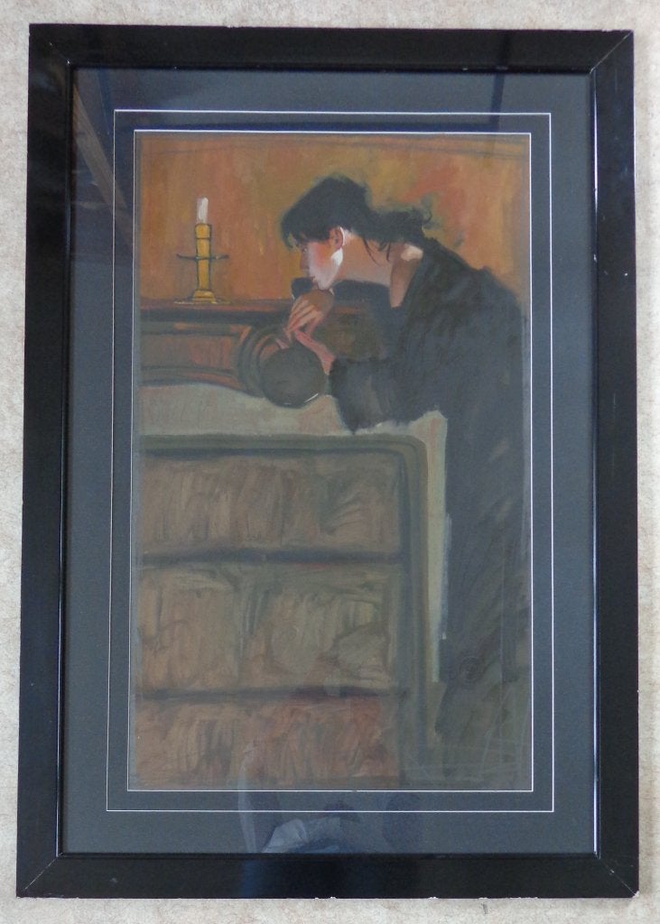 NICO VRIELINK / VROUW BIJ KAARS / OLIEVERF KARTON / 129x90cm, Antiek en Kunst, Kunst | Schilderijen | Modern, Ophalen, Glas, Gesigneerd