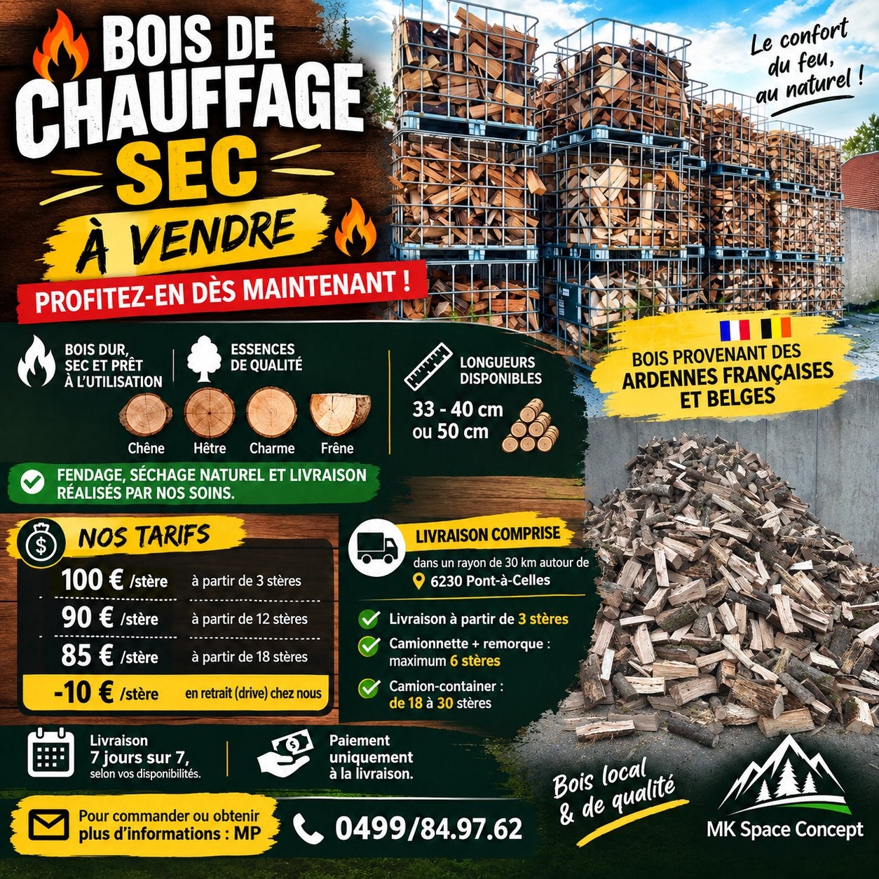 Bois de chauffage sec, Jardin & Terrasse, Enlèvement ou Envoi, Hêtre