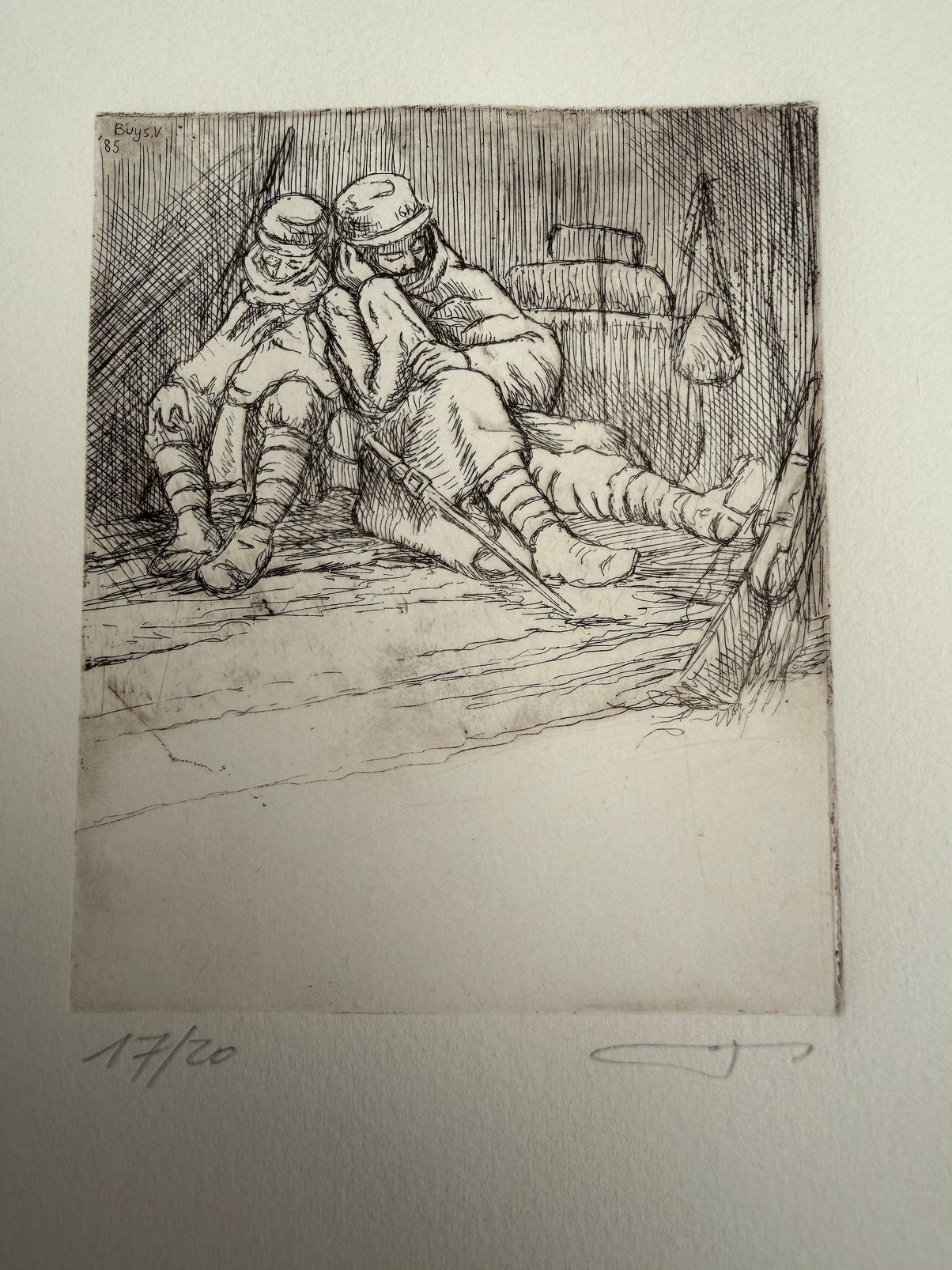 Originele ets Victor Buys soldaat eertse wereldoorlog 14-18, Ophalen of Verzenden, Ets