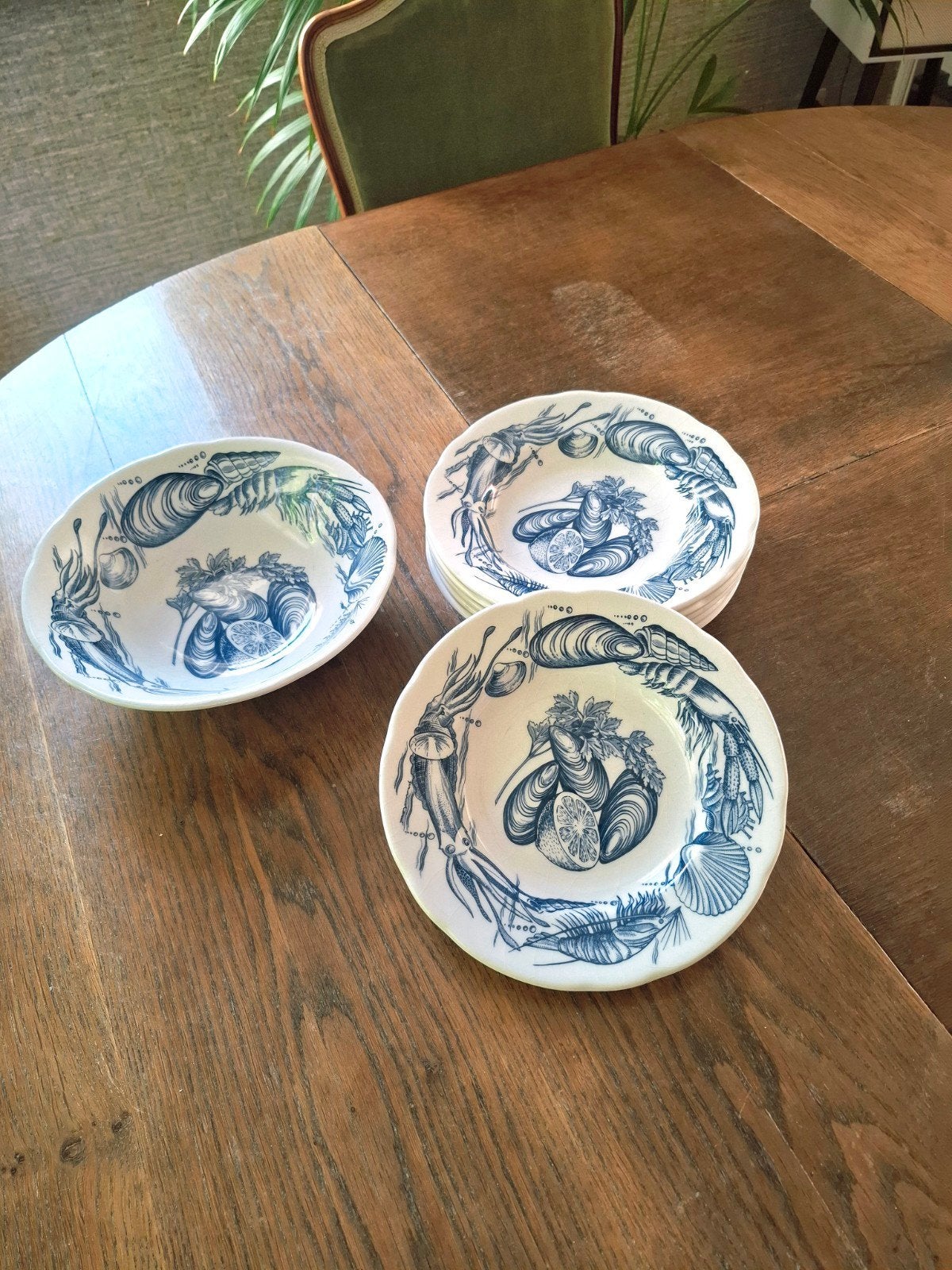 Vintage diepe borden met kom - set van 6, Antiek en Kunst, Ophalen of Verzenden
