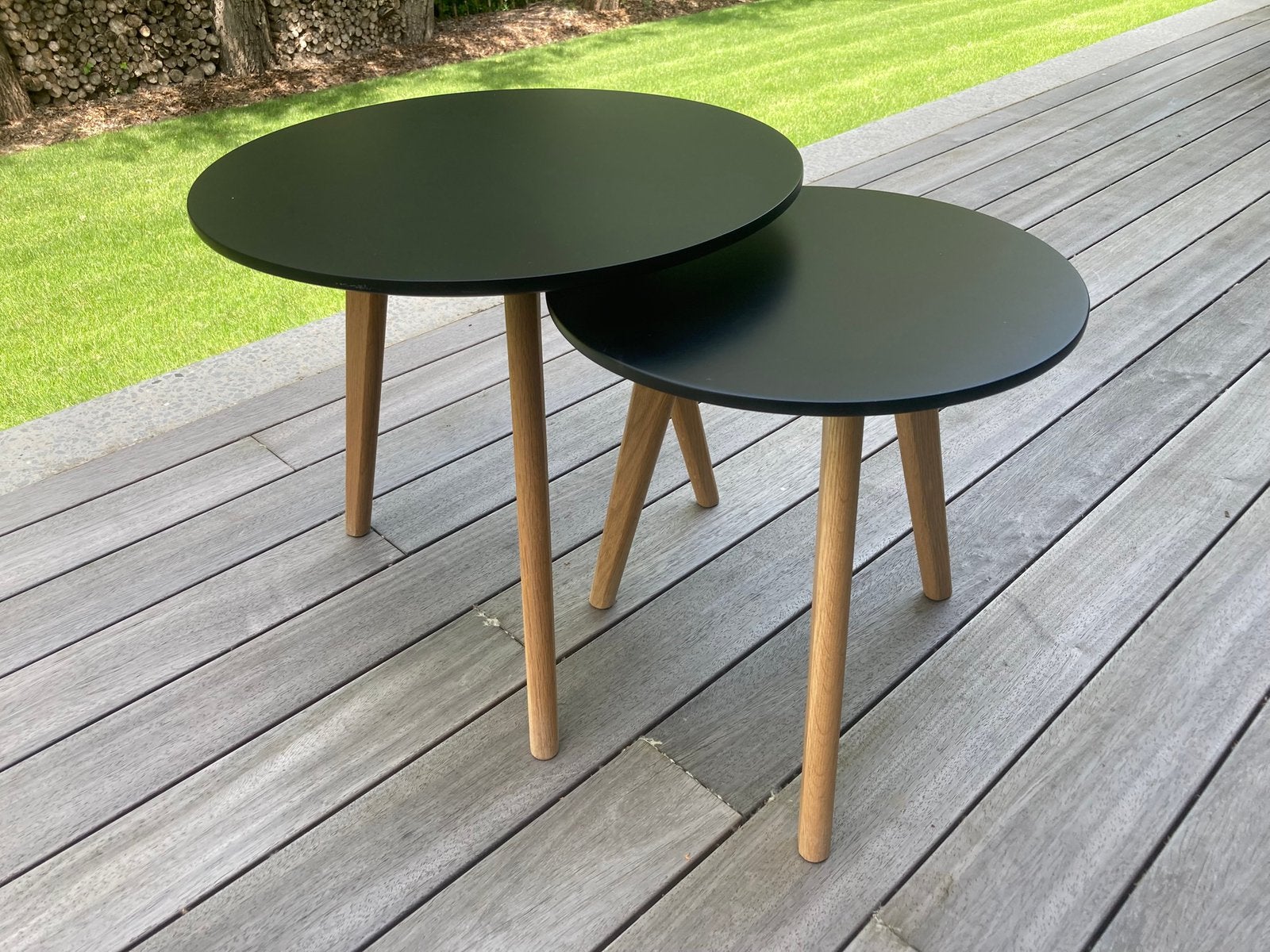 Set van 2 zwarte ronde bijzettafels. Onbeschadigd., Modern/ strak/ neutraal, Rond, Comme neuf, Enlèvement