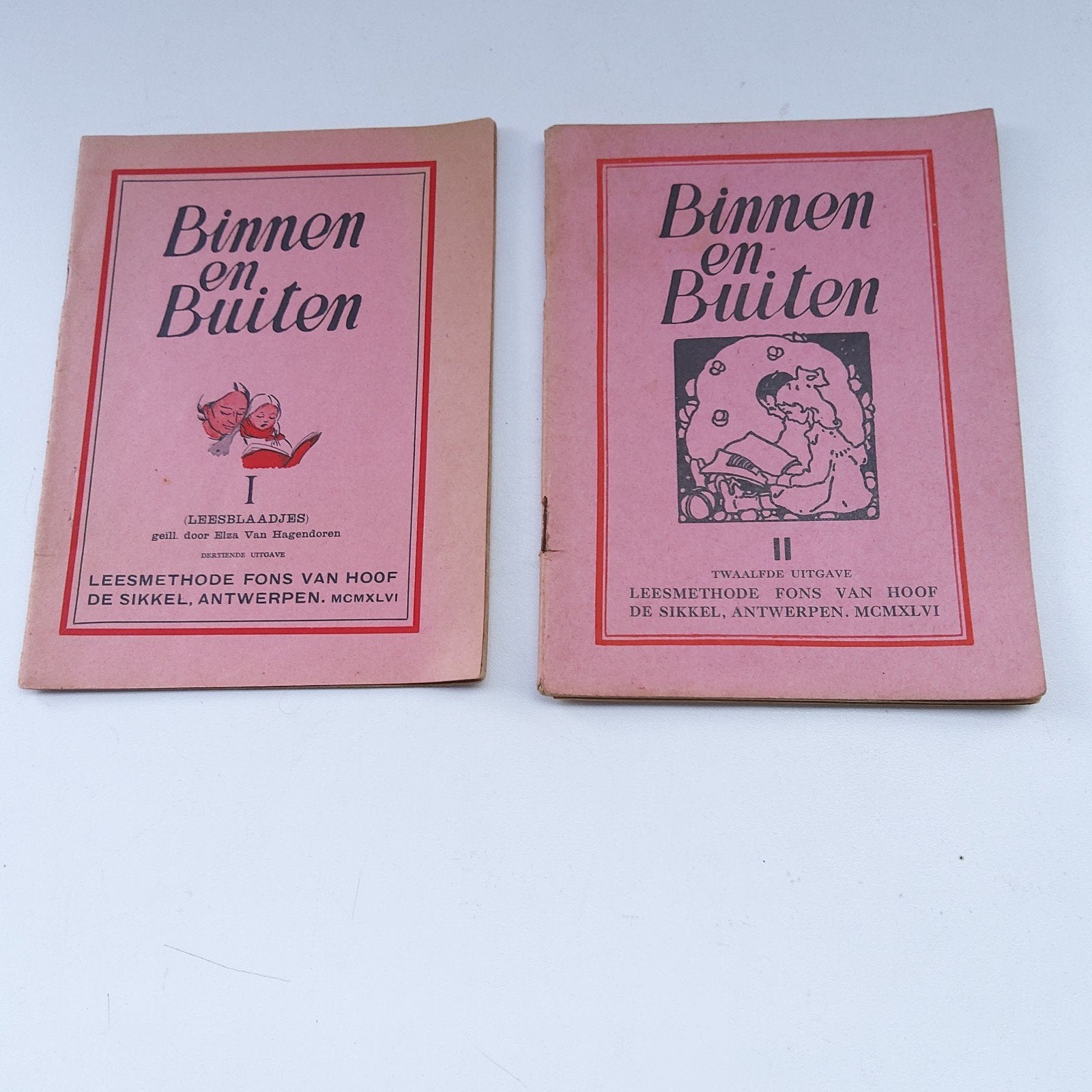 2 oude schoolboekjes:"Binnen en Buiten"1 & 2. 1946, Ophalen of Verzenden, Fons Van Hoof