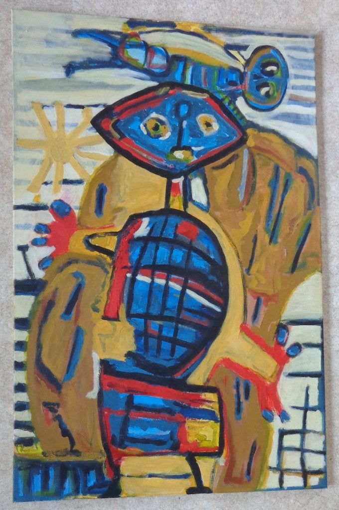 ONBEKEND / COBRA-FIGURATIE / OLIEVERF / 115x75cm / CHASSIS, Ophalen, Figuren, Olieverf, Overige materialen