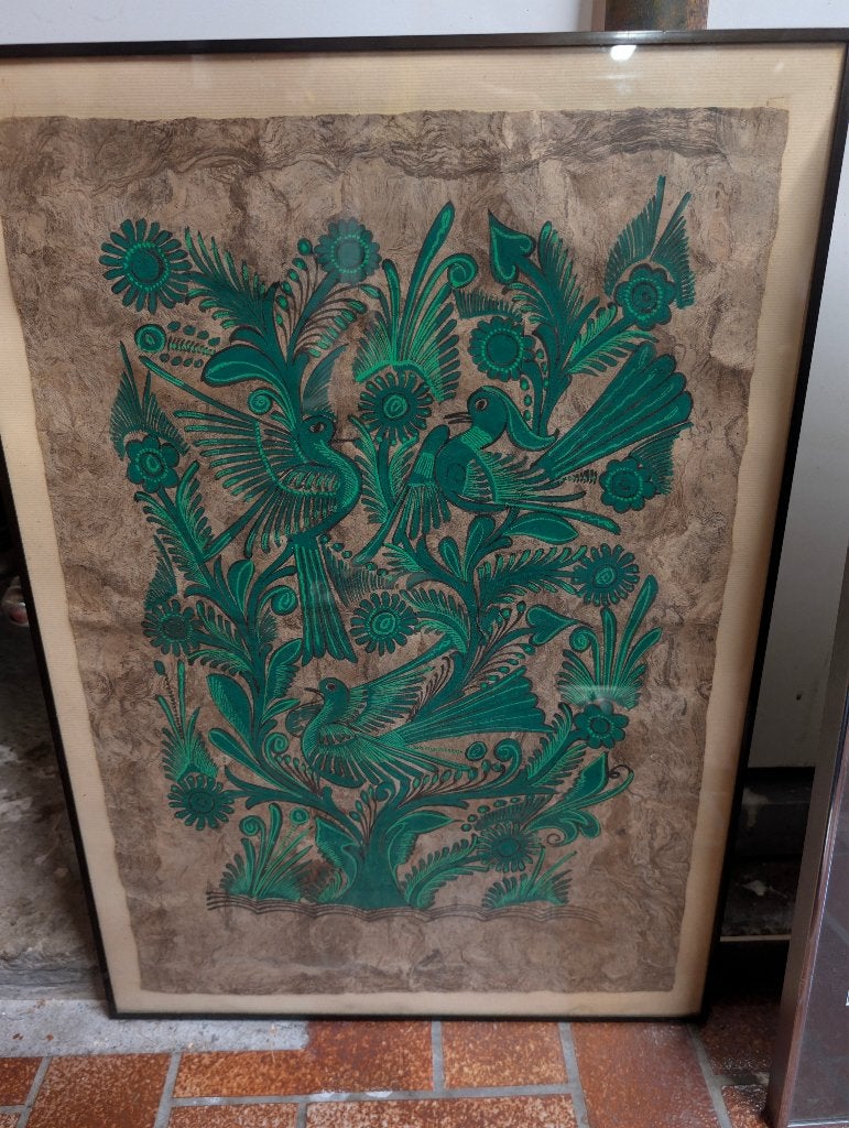 Mexicaans Amate Boomschors Schilderij 67,5 x 47,5, Sous verre, Autres techniques, Enlèvement, Autres styles