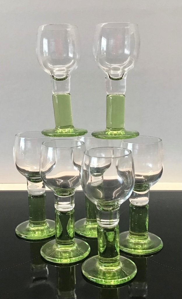 7 vintage Bormioli Rocco Limoncino borrelglaasjes, jaren ‘70, Ophalen of Verzenden, Zo goed als nieuw, Borrel- of Shotglas