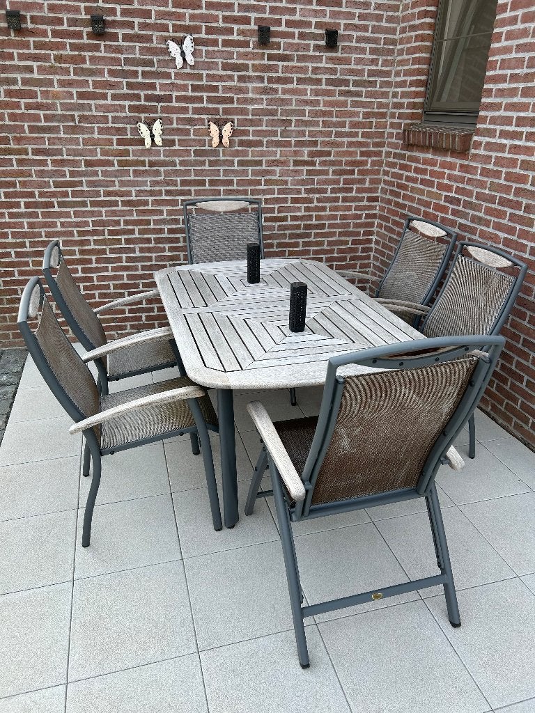 KOOPJE COMPLETE TUINSET, Tuin en Terras, Ophalen, Gebruikt, 6 zitplaatsen, Aluminium