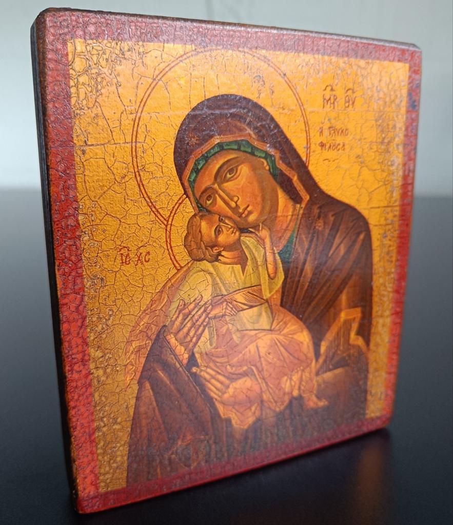 Antieke Griekse Orthodoxe icoon moeder Maria met kind Jezus., Antiek en Kunst, Ophalen of Verzenden