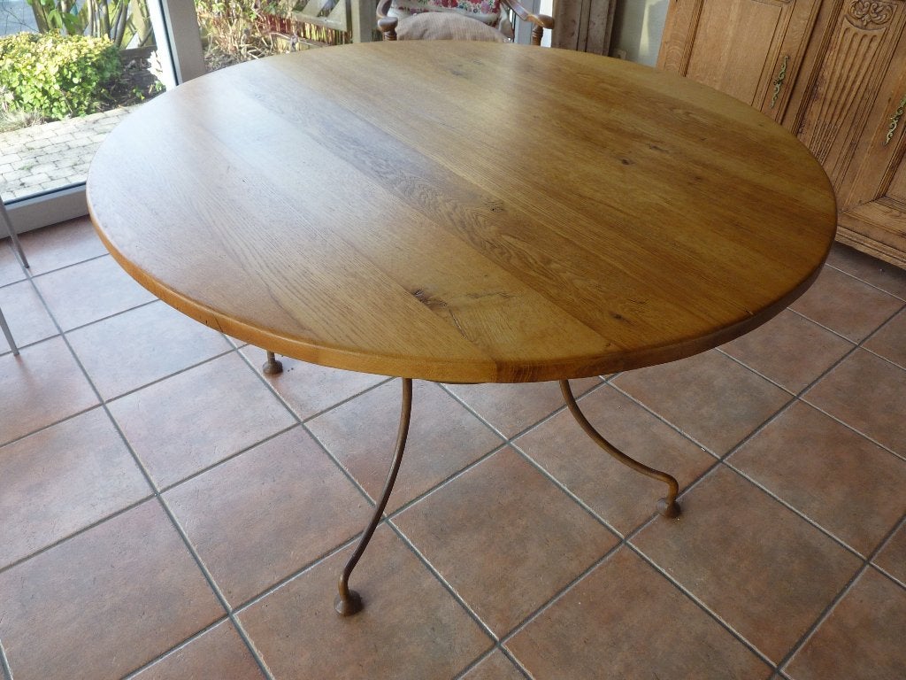 Table ronde chêne et métal, Maison & Meubles, 100 à 150 cm, Cinq personnes ou plus, Rond, Chêne